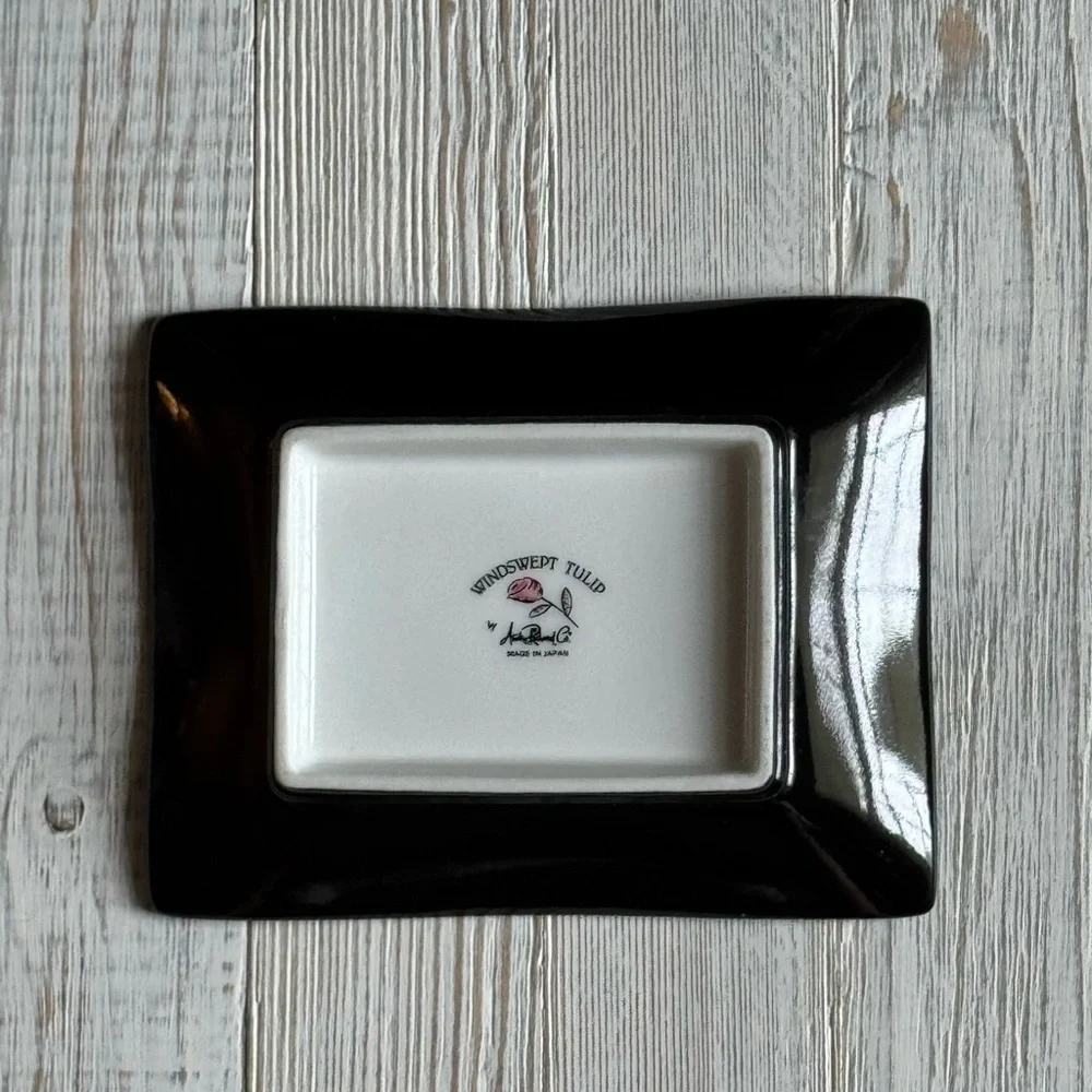 Windswept Tulip Black Floral Rectangular Trinket Tray